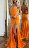 Cute Orange Beaded Split Mermaid Prom Dresses Long Celebrity HZ0307