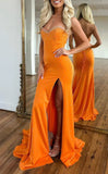 Cute Orange Beaded Split Mermaid Prom Dresses Long Celebrity HZ0307