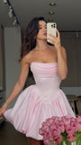 Cute Pink A-line Homecoming Dress, Strapless Mini Graduation Dress, HZ0307