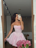 Cute Pink A-line Homecoming Dress, Strapless Mini Graduation Dress, HZ0307