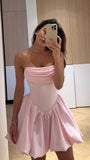 Cute Pink A-line Homecoming Dress, Strapless Mini Graduation Dress, HZ0307