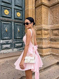 Cute Pink Open Back Homecoming Dresses With Bowknot, HZ0307