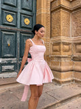 Cute Pink Open Back Homecoming Dresses With Bowknot, HZ0307