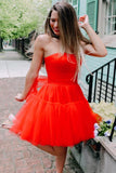 LTP1422,Red Tulle Strapless Homecoming Dresses Short Prom Dresses Evening HZ0307