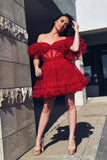 Cute Tulle A-Line Homecoming Dresses With Short Sleeves, HZ0307
