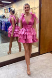 Cute V-Neck Ruffles Homecoming Dresses Short Birthday Dresses, HZ0307