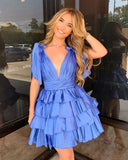 Cute V-Neck Ruffles Homecoming Dresses Short Birthday Dresses, HZ0307