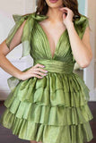 Cute V-Neck Ruffles Homecoming Dresses Short Birthday Dresses, HZ0307