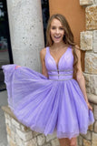 LTP1775, A-Line Lilac Homecoming Dress, V-Neck Short Prom HZ0307