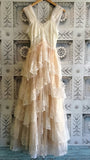 Cute Vintage Lace Champagne Prom Dresses Tulle Evening Party HZ0307
