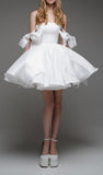 Cute White Satin Ball Gown A-Line Homecoming Dresses With Bowknot Straps, HZ0307