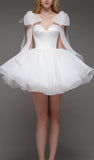 Cute White Organza Ball Gown A-Line Homecoming Dresses With Bowknot Straps, HZ0307
