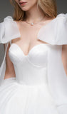 Cute White Organza Ball Gown A-Line Homecoming Dresses With Bowknot Straps, HZ0307