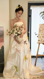 Cute White Strapless Wedding Receipt Dress, A-Line Party Dresses, HZ0307