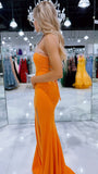 Cute Orange Beaded Split Mermaid Prom Dresses Long Celebrity HZ0307