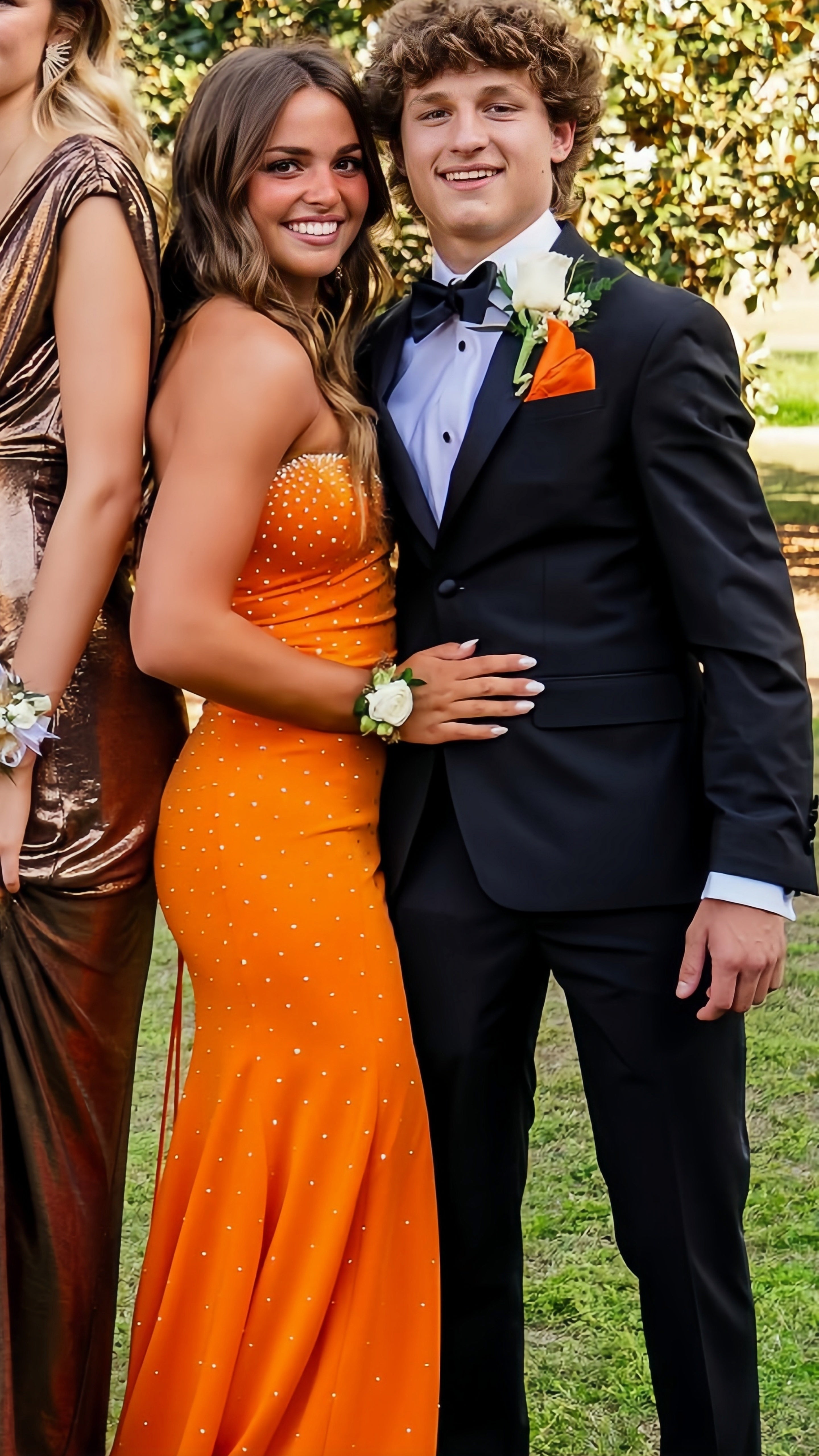 Cute Orange Beaded Split Mermaid Prom Dresses Long Celebrity HZ0307