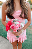 Cute Pink Mini Homecoming Dresses Pleated V-Neck Party Gown, HZ0307