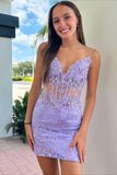 Cute Spaghetti Straps Lavender Appliques Mini Homecoming HZ0307