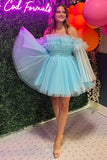 Cute Strapless Tulle Pleated Homecoming Dresses, HZ0307