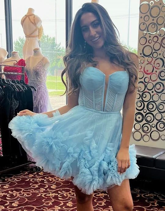 Cute Tulle Ruffles Mini Homecoming Dresses Junior Party Gown, HZ0307