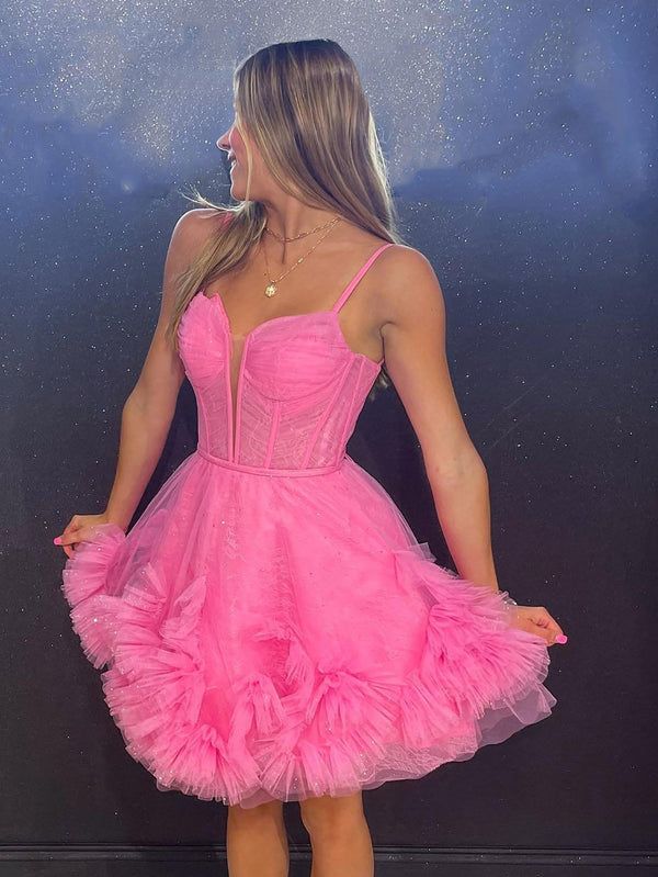 Cute Tulle Ruffles Mini Homecoming Dresses Junior Party Gown, HZ0307