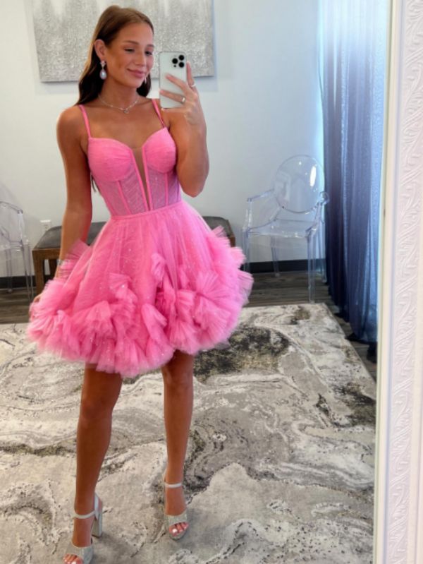 Cute Tulle Ruffles Mini Homecoming Dresses Junior Party Gown, HZ0307