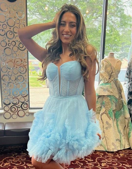 Cute Tulle Ruffles Mini Homecoming Dresses Junior Party Gown, HZ0307