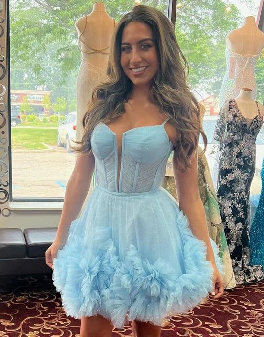 Cute Tulle Ruffles Mini Homecoming Dresses Junior Party Gown, HZ0307