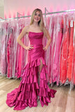 Royal Blue Mermaid Strapless Appliques Ruffle Prom Dress with HZ0307