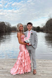 Royal Blue Mermaid Strapless Appliques Ruffle Prom Dress with HZ0307