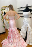 Royal Blue Mermaid Strapless Appliques Ruffle Prom Dress with HZ0307