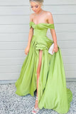 Off-the-shoulder Ruched Long Dress with High HZ0307