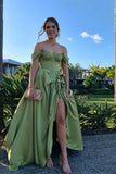 Off-the-shoulder Ruched Long Dress with High HZ0307