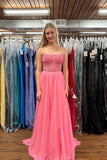 Pink Strapless Illusion Lace Applique A-line HZ0307