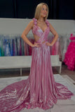 Metallic Hollowed-out Pleated A-line Prom HZ0307