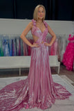 Metallic Hollowed-out Pleated A-line Prom HZ0307