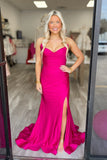 Fuchsia V-neck Mermaid Prom Dress with HZ0307