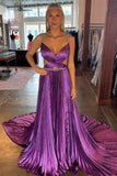 Purple Sequin Strap Pleated Prom Dress with HZ0307
