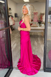 Fuchsia V-neck Mermaid Prom Dress with HZ0307