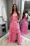 Pink Strapless Ruffle Gown Prom Dress with HZ0307