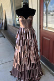 Sweetheart Gold A-line Tiered Ruffle Long Formal HZ0307