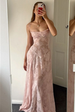 Gorgeous Pink Lace A-line Long Formal HZ0307