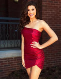 LTP1485,Red One Shoulder Homecoming Dresses,Mini Prom HZ0307