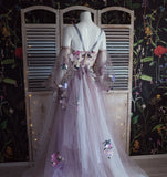 LTP1005,Purple tulle evening dress a-line prom dresses floral formal HZ0307