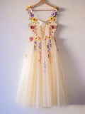 Cute 3D Flowers A-Line Midi Dress Short Homecoming Dresses Tulle Floral HZ0307