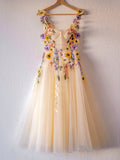 Cute 3D Flowers A-Line Midi Dress Short Homecoming Dresses Tulle Floral HZ0307