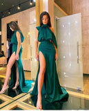 Dark Green Halter Bodycon Prom Dresses With High HZ0307