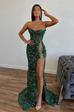 Dark Green Sequin Mermaid Prom Dress With Side HZ0307