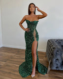 Dark Green Sequin Mermaid Prom Dress With Side HZ0307