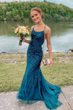 Charming Dark Teal Applique Mermaid Long Party Dress Prom Formal HZ0307
